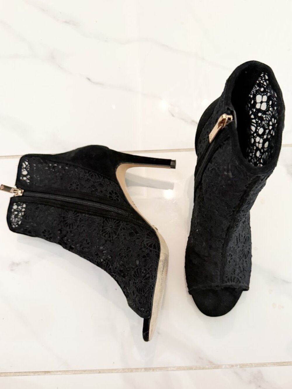 Nanette Lepore Lace Heidi Black Peep Toe Heel 8.5M - Picture 2 of 9